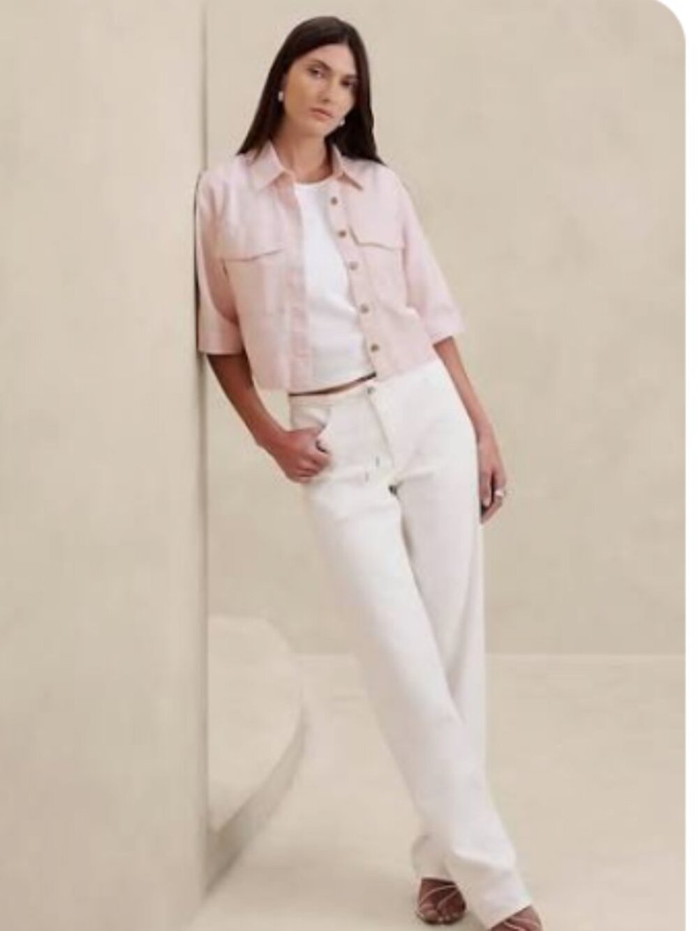 BR Banana Republic Women's Light Pink Hemp Cotton Cropped Shirt (Small)